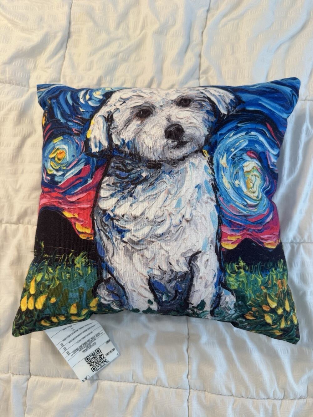 Maltese Night Pillow Maltipoo Dog Decoration Blue Pink Sky Vibrant Colorful Home